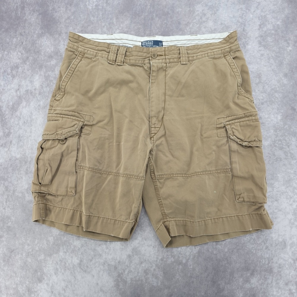Vtg Polo Ralph Lauren Mens Cargo Shorts Size 40 Tan Khaki Distressed Chino Y2K